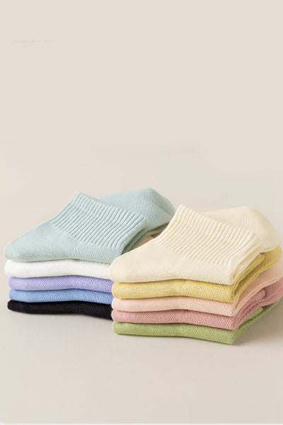 Women's Ankle Socks Long Staple Cotton 5 Pairs Solid Color
