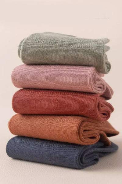 Women's Crew Socks Cotton 5 Pairs Solid Color