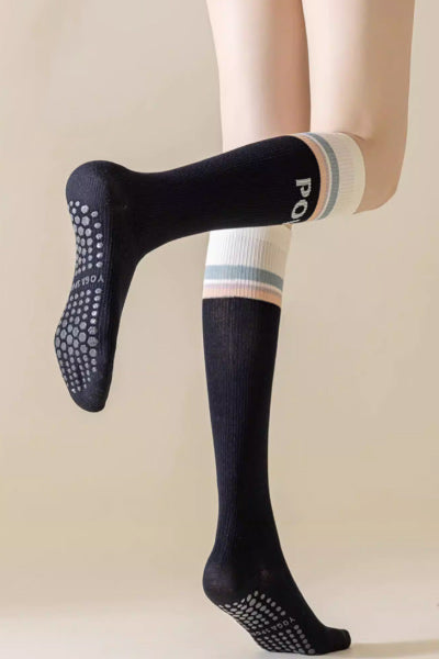 Women's Calf-Length Knee High Sports Yoga Socks Long Staple Cotton 1 Pair Silicone Gripper Sole