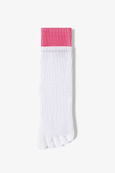 Women's Crew Sports Yoga Socks Long Staple Cotton 1 Pair Color Block Silicone Gripper Sole