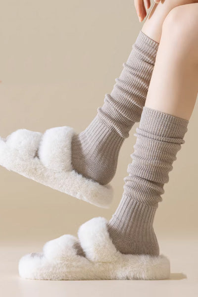 Women's Calf Socks Wool 2 Pairs Solid Color