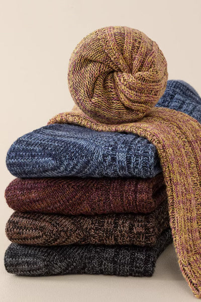 Women's Crew Socks - Premium Long Staple Cotton 4 Pairs Pack | Chunky Yarn Patterned Texture