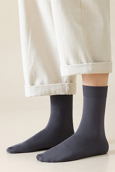 Men's 100% Cotton Crew Socks - Soft Breathable Solid Color 5 Pack