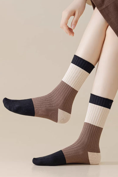 Women's Crew Socks - Premium Long Staple Cotton 5 Pairs Pack | Striped Design