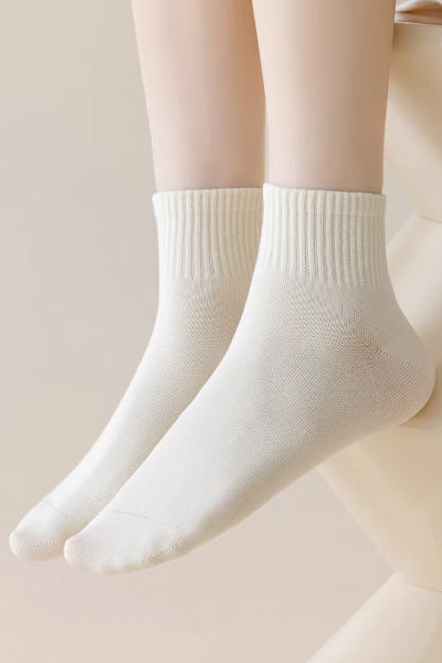 Women's Ankle Socks Long Staple Cotton 5 Pairs Solid Color