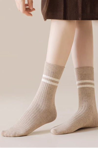 Women's Crew Socks Long Staple Cotton 5 Pairs Striped