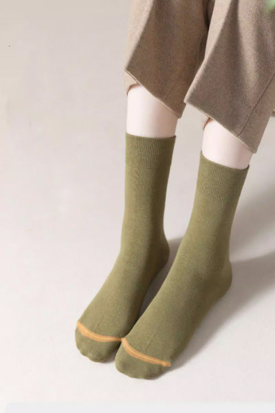 Women's Crew Socks Long Staple Cotton 5 Pairs Color Blocking