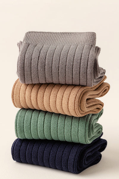 Men's Crew Socks Long Staple Cotton 5 Pairs Ribbed Solid Color