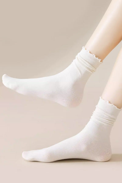 Women's Crew Socks Long Staple Cotton 5 Pairs Lace Solid Color