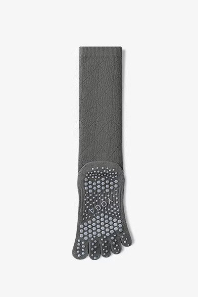 Women's Calf-Length Knee High Sports Yoga Toe Socks Long Staple Cotton 1 Pair Silicone Gripper Sole