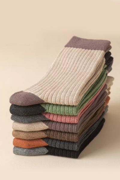 Women's Crew Socks Long Staple Cotton 5 Pairs Color Block Striped