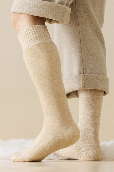 Men's Extra Thick Wool Fleece Lined Calf Socks - Thermal Solid Color Winter Socks 2 Pack