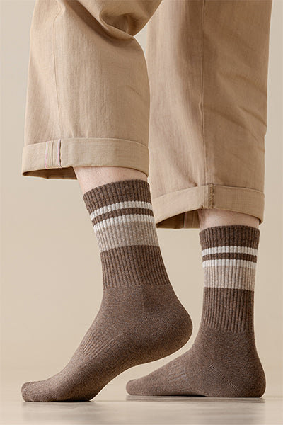 Men's Thick Cotton Crew Socks - Striped Terry Lined Winter Socks 4 Pack