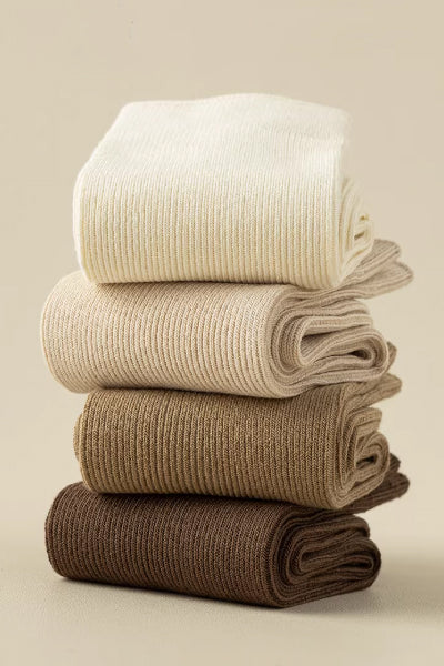 Women's Crew Socks Long Staple Cotton 5 Pairs Solid Color