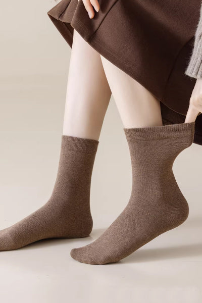 Women's Crew Socks Long Staple Cotton 5 Pairs Solid Color