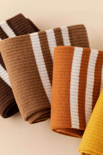 Women's Crew Socks Long Staple Cotton 4 Pairs Toe Separator Striped