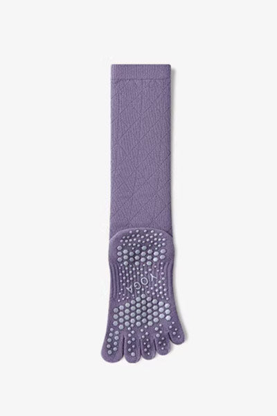Women's Calf-Length Knee High Sports Yoga Toe Socks Long Staple Cotton 1 Pair Silicone Gripper Sole