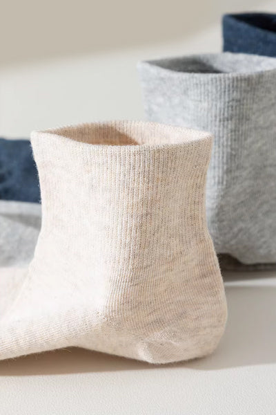 Men's Ankle Socks Long Staple Cotton 5 Pairs Solid Color