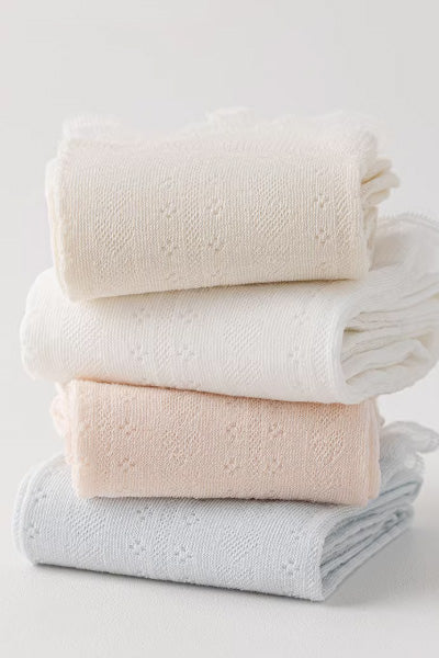 Women's Calf Socks Long Staple Cotton 3 Pairs Lace Ruffle Solid Color