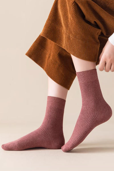 Women's Crew Socks Long Staple Cotton 5 Pairs Solid Color