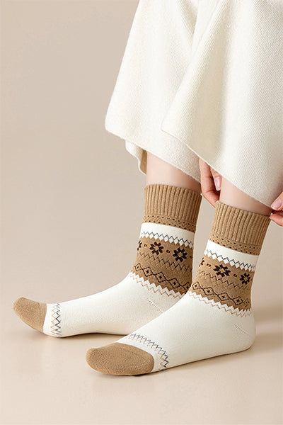 Women's Crew Socks Long Staple Cotton Winter Extra Thick Terry Lined 3 Pairs Thermal Patterned Knit