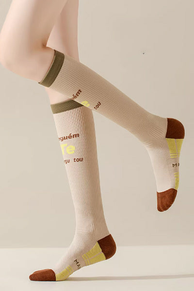 Women's Calf-Length Knee High Sports Yoga Socks Long Staple Cotton Color Block