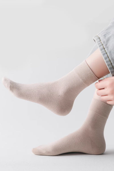 Women's Crew Socks Long Staple Cotton 6 Pairs Solid Color