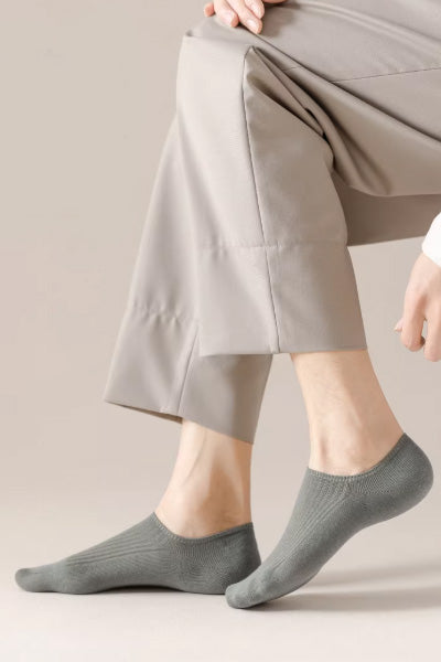 Men's Ankle Socks Long Staple Cotton Silicone Anti-Slip Heel 6 Pairs Solid Color