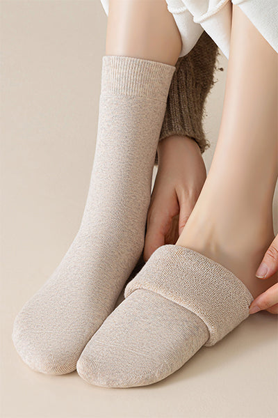 Women's Crew Socks Long Staple Cotton Winter Extra Thick Terry Lined 3 Pairs Thermal Solid Color