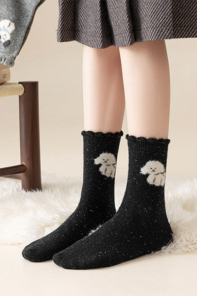 Women's Crew Socks Wool Winter 4 Pairs Thermal Cartoon Patterned Knit