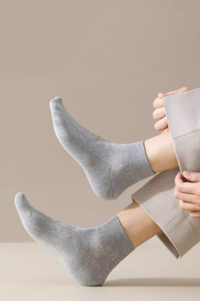 Men's Ankle Socks Long Staple Cotton 5 Pairs Solid Color Textured