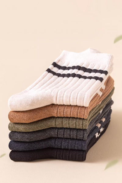 Men's Crew Socks Long Staple Cotton 5 Pairs Striped