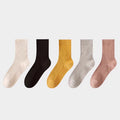 Women's Crew Socks Long Staple Cotton 5 Pairs Solid Color
