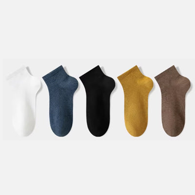 Men's Ankle Socks Long Staple Cotton 5 Pairs Solid Color