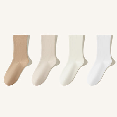 Women's Crew Socks - 100% Pure Cotton 4 Pairs Pack | Solid Color