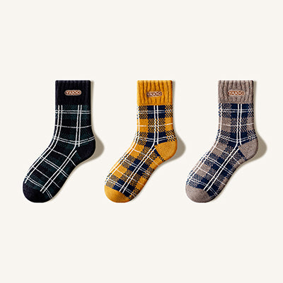 wen's Extra Thick Wool Crew Socks - Plaid Thermal Winter Socks 3 Pack