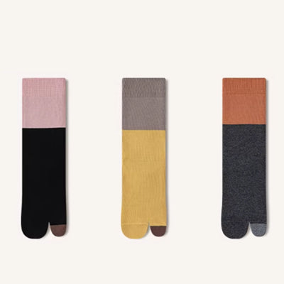 Women's Crew Socks - Premium Long Staple Cotton 3 Pairs Pack | Two-Toe Split Toe Color Block