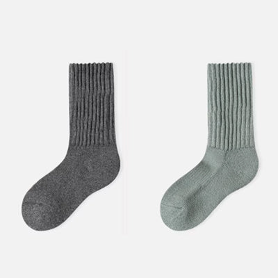 Women's Crew Socks 60%Wool 2 Pairs Terry Thickened Solid Color