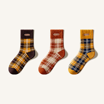 wen's Extra Thick Wool Crew Socks - Plaid Thermal Winter Socks 3 Pack