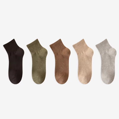 Men's Ankle Socks Long Staple Cotton 5 Pairs Solid Color