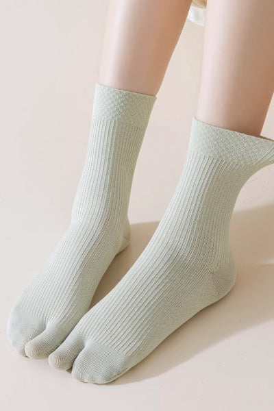 Women's Crew Socks Long Staple Cotton Split Toe Tabi 4 Pairs Solid Color