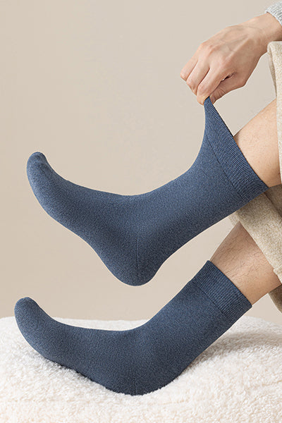 Men's Crew Socks Long Staple Cotton Winter Extra Thick Terry Lined 3 Pairs Thermal Solid Color
