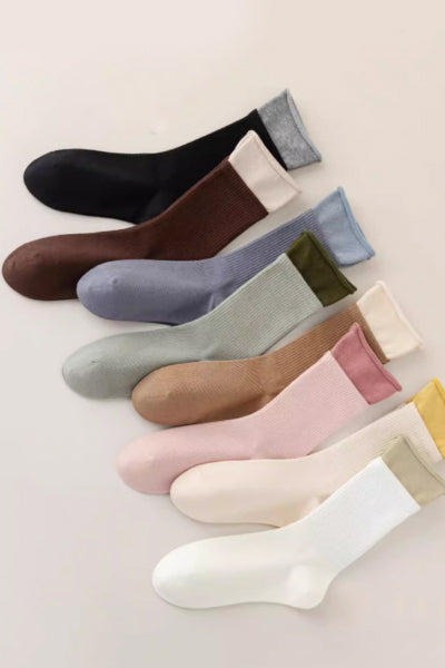 Women's Crew Socks Long Staple Cotton 4 Pairs Double-Layer Cuff