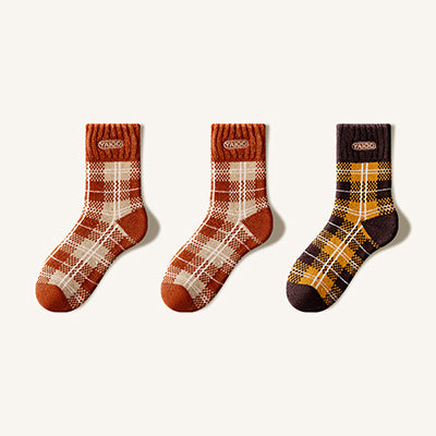 wen's Extra Thick Wool Crew Socks - Plaid Thermal Winter Socks 3 Pack