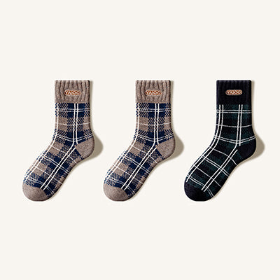 wen's Extra Thick Wool Crew Socks - Plaid Thermal Winter Socks 3 Pack