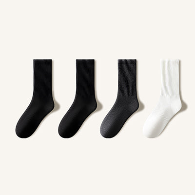 Men's Crew Socks Long Staple Cotton Winter Extra Thick Terry Lined 4 Pairs Thermal Solid Color