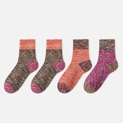 Women's Crew Socks Long Staple Cotton Terry Thickened 4 Pairs Retro Marled