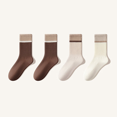 Women's Crew Socks Long Staple Cotton Winter Extra Thick Terry Lined 4 Pairs Thermal Striped