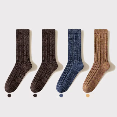 Women's Crew Socks - Premium Long Staple Cotton 4 Pairs Pack | Chunky Yarn Patterned Texture