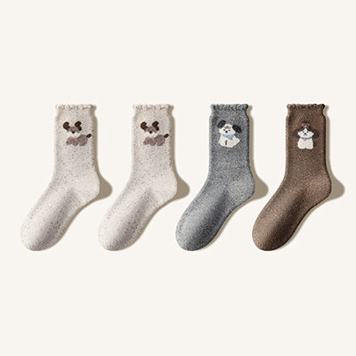 Women's Crew Socks Wool Winter 4 Pairs Thermal Cartoon Patterned Knit